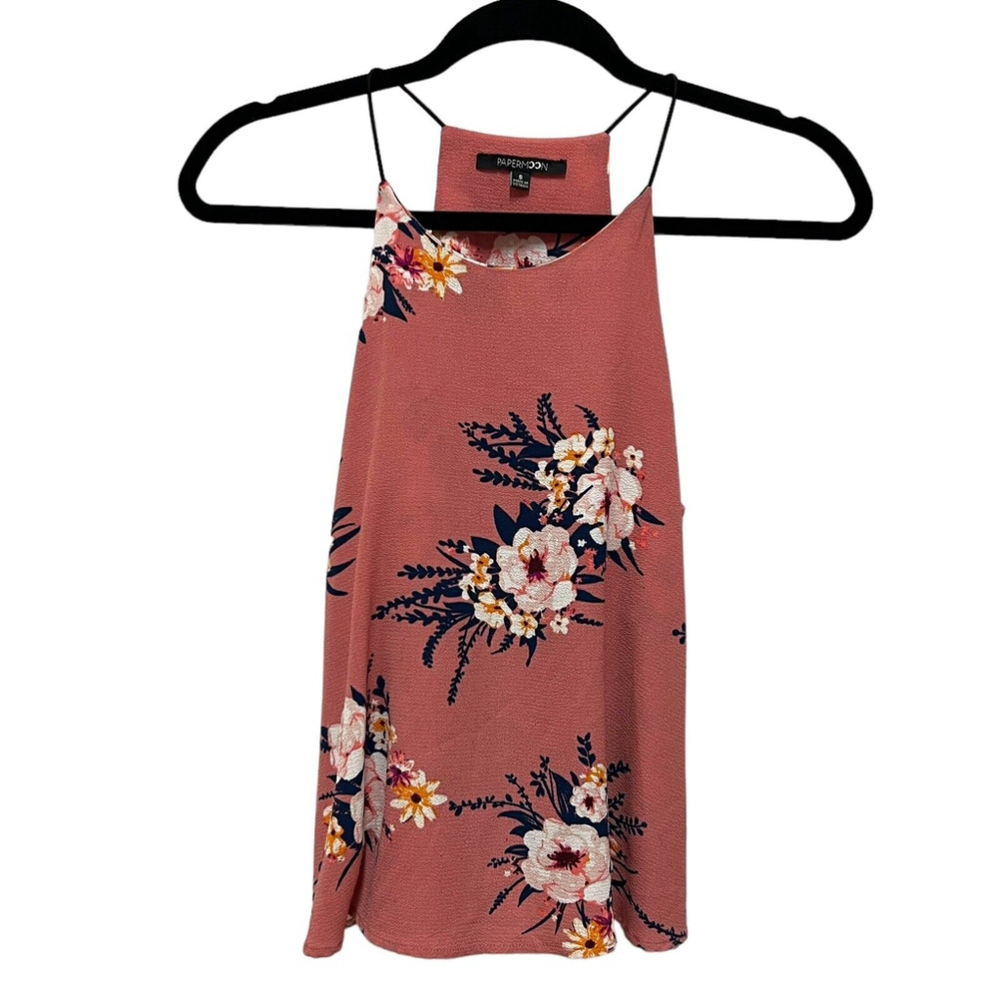 PAPERMOON Pink Floral Halter Top Blouse, Size Small